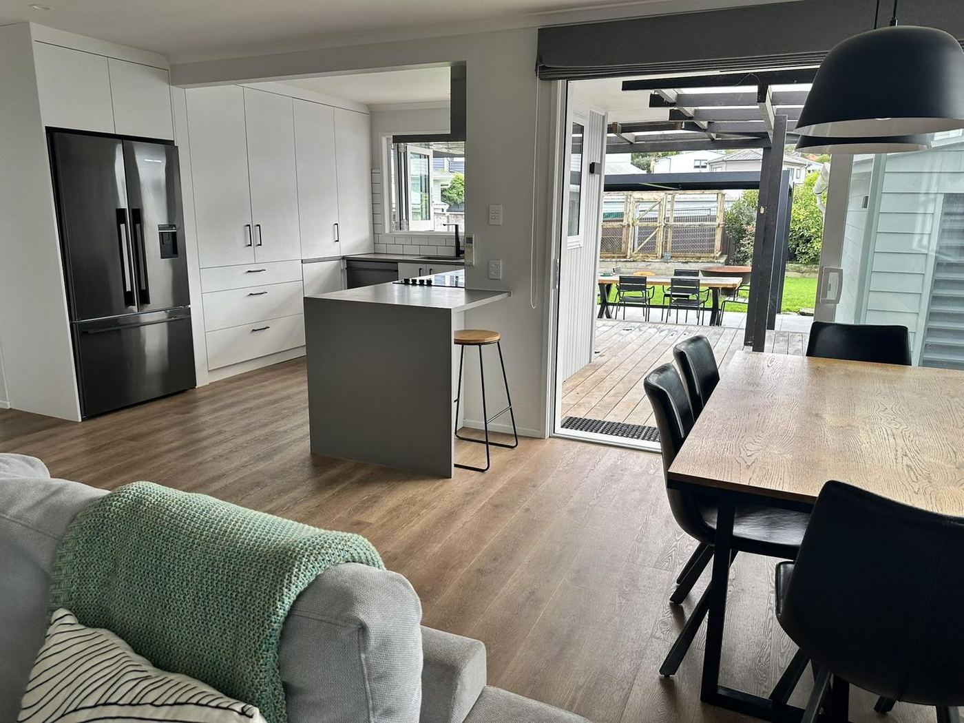 Finished open plan kitchen and living space after renovation